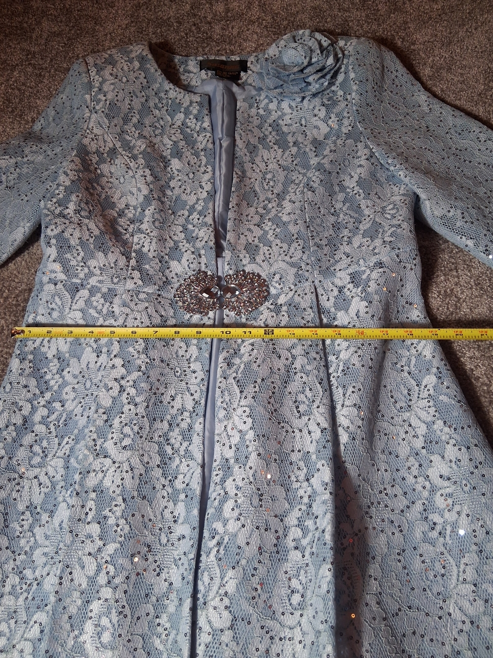 VNTGE Susanna Sequin Lace Formal Jacket Blue Cottage Core Maxi Church Dress S 14 - Picture 5 of 8